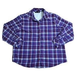 Lee Fleece Lined Flannel Plaid Shirt Women’s Large Purple Shacket Button